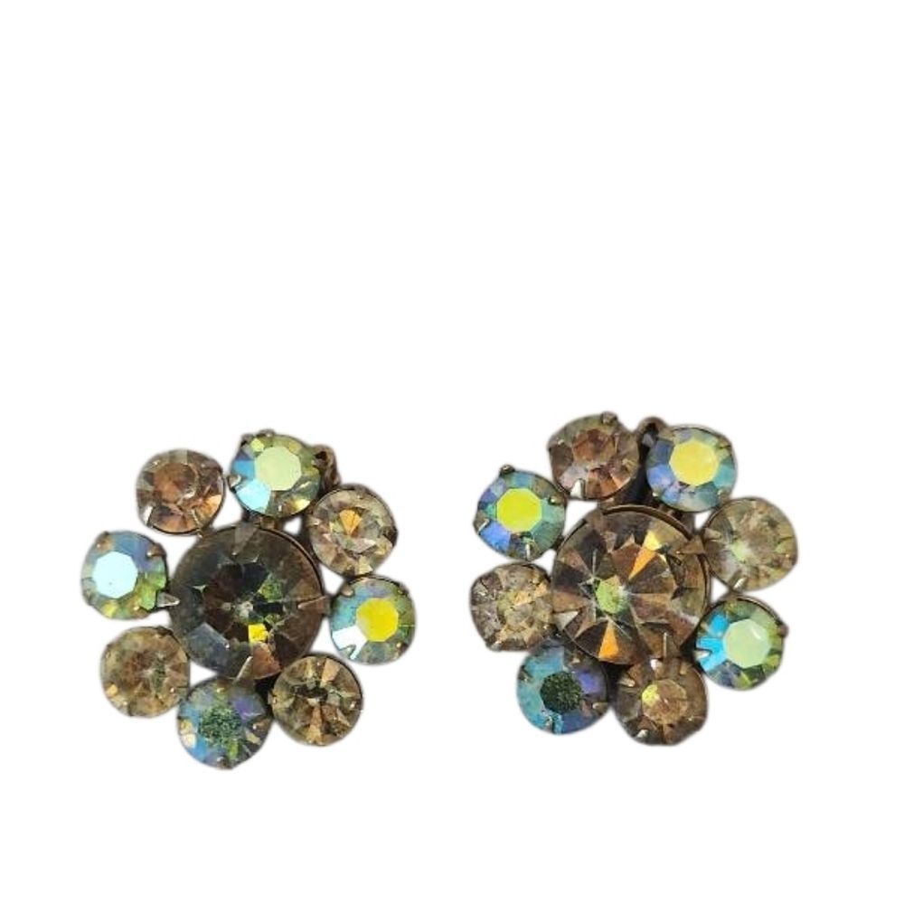 Vintage Elegant Gold and Silver Aurora Crystal Earrings